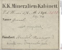 Etiketten zu Granat (NHMW-MIN-Ap741)